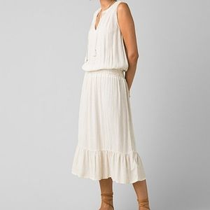 BEAUTIFUL PRANA SENTINEL ELASTIC WAIST MIDI DRESS IN BONE - WOMENS SZ MEDIUM